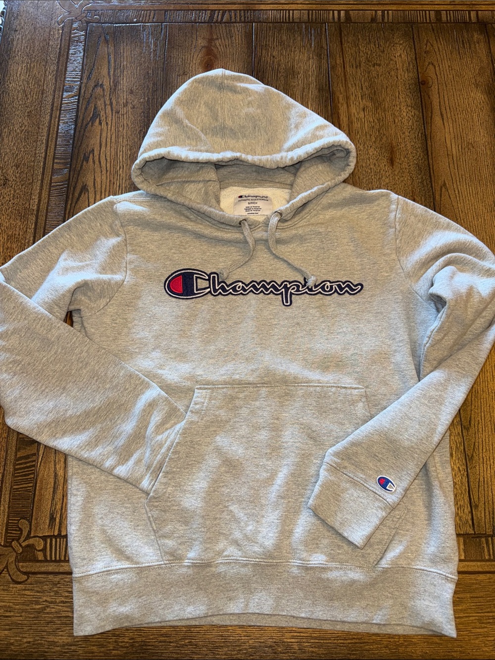 Champion Light Gray Pullover Hoodie with Script Logo